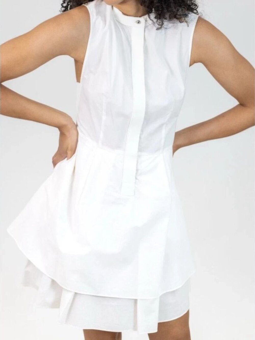 DEREK LAM 10 Crosby Pleated Hem Button Front Shirt Mini Dress Sz 4 White‎ 40-6